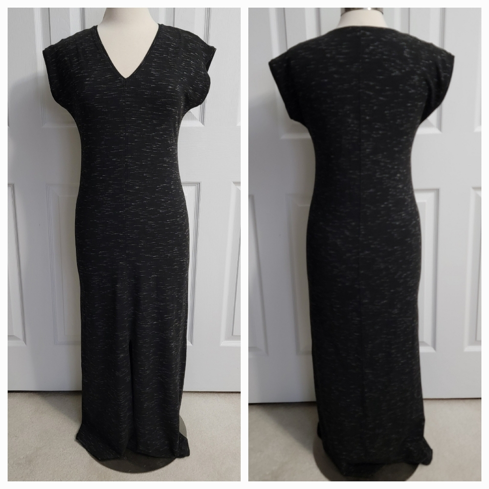 Lilla P V-Neck Cap Sleeve T-Shirt Dress, Heathered Black, Women's Size Small